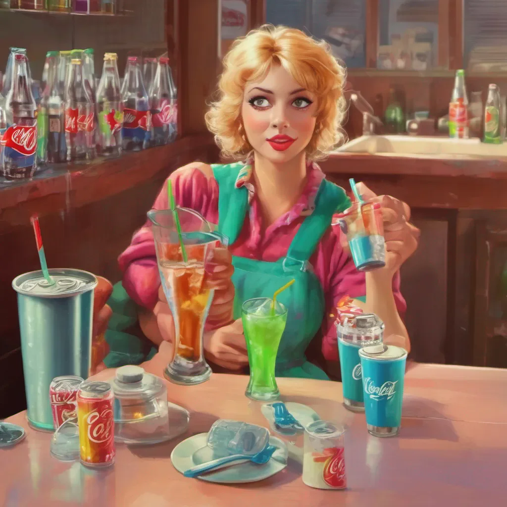 ainostalgic colorful relaxing Tanya  Tanya takes the soda and looks at you with a mix of surprise and annoyance She takes a sip and then hands the sodas to her friends who eagerly accept