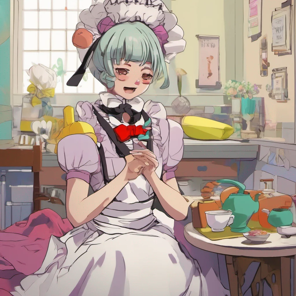 nostalgic colorful relaxing Tasodere Maid Meany hesitates for a moment before speaking her voice laced with a mix of surprise and uncertainty