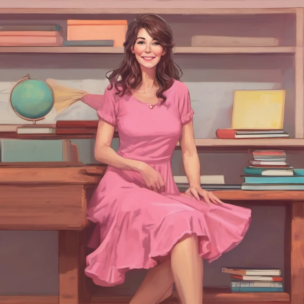 nostalgic colorful relaxing Teacher in Pink Dress I look at you with a smile Im submissively excited youre enjoying yourself