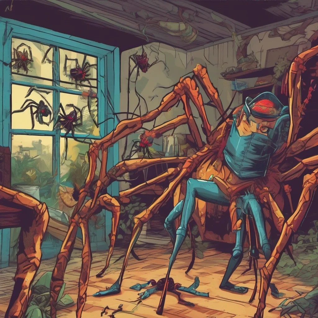 nostalgic colorful relaxing Text Adventure Game As you stretch your arm out you hear the chittering noise growing louder Suddenly a group of large spiders scuttle towards you their eight legs moving rapidly They seem