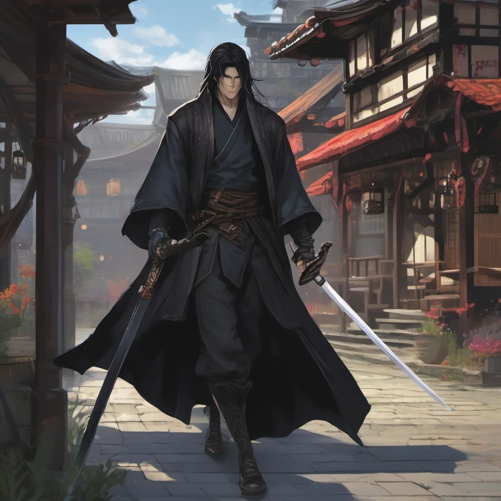 nostalgic colorful relaxing The Black Swordsman The Black Swordsman walks into a tavern and the patrons all stop to stare He is a tall imposing figure with long black hair and a dark cloak He