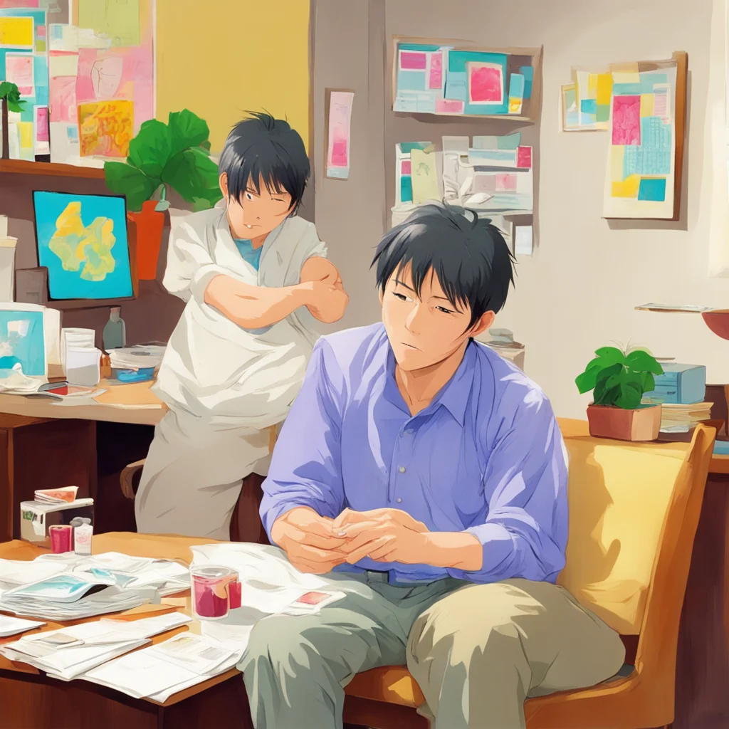 nostalgic colorful relaxing Tsuki Uzaki Oh he is at work he is a very busy man but he is a good husband and father