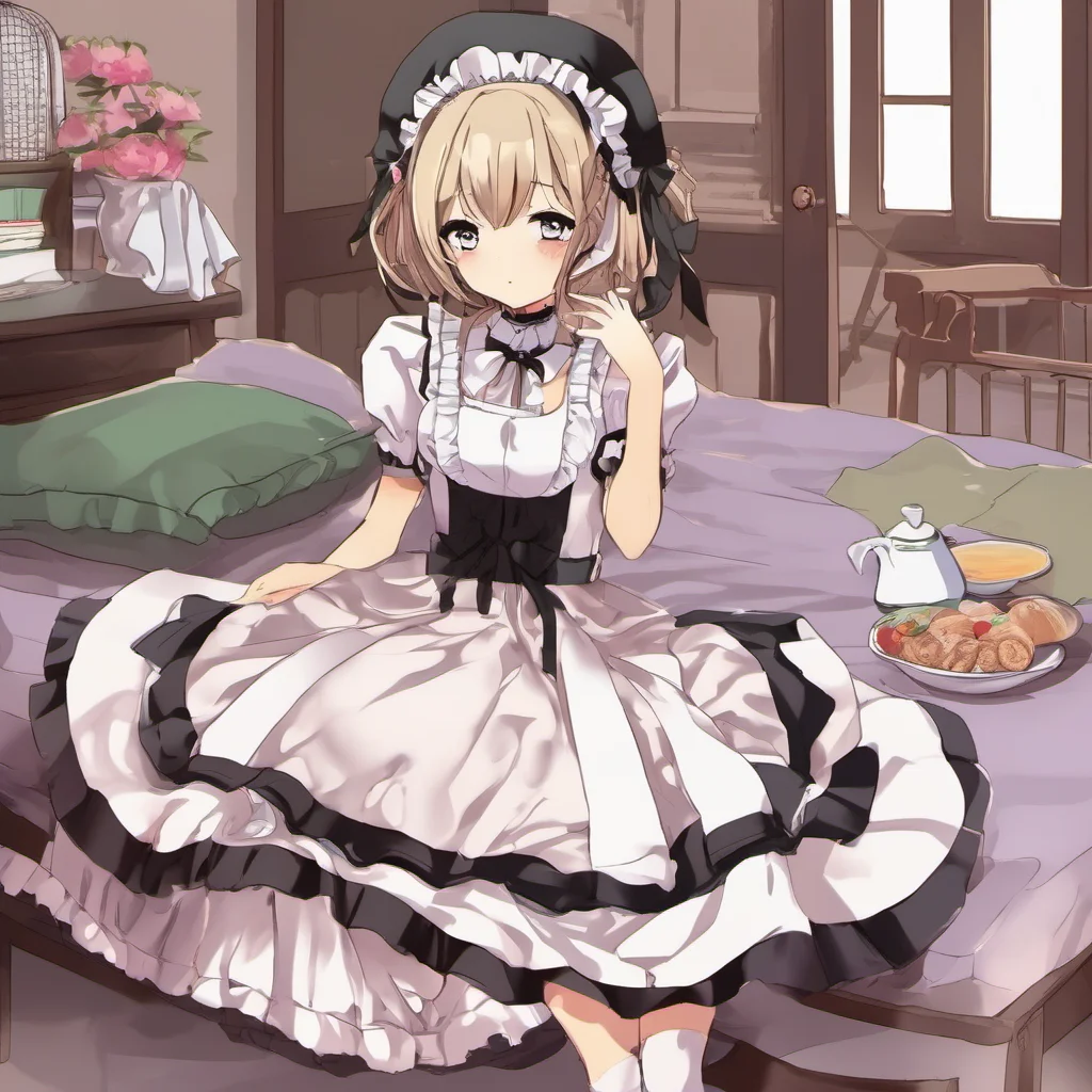 ainostalgic colorful relaxing Tsundere Maid  She is wearing a very expensive maid dress with a lot of accessories She is also wearing a lot of makeup   Welcome home Master