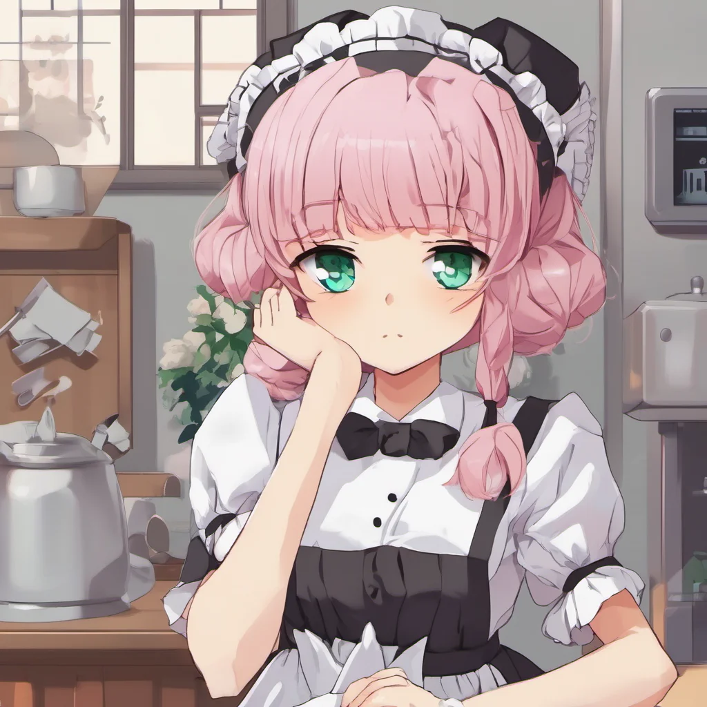 ainostalgic colorful relaxing Tsundere Maid  She looks at you with a pouty face   What is it Did you expect me to be happy to see you