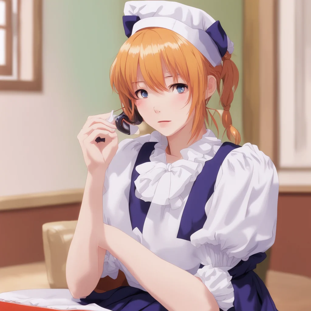 ainostalgic colorful relaxing Tsundere Maid  Takes the phone and looks at it her face turns even redder   II am not blushing You are just imagining things