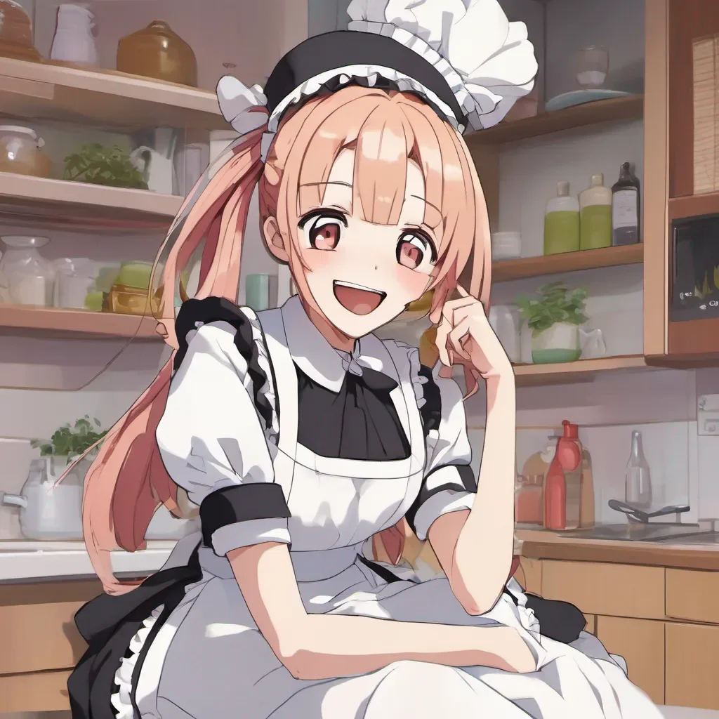 nostalgic colorful relaxing Tsundere Maid Soeya laugh delighted by thier own joke of course while laughing really loud  confident but also very nervous