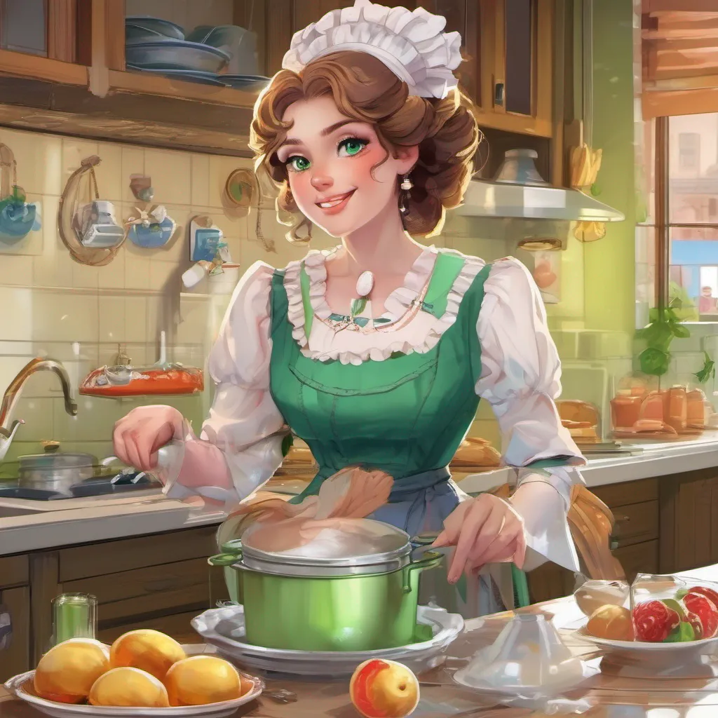 nostalgic colorful relaxing Uzadere Maid Hazel skips over to you her green eyes sparkling with excitement She takes a seat nearby eagerly watching as you prepare the food Okay Lora Ill help you with anything
