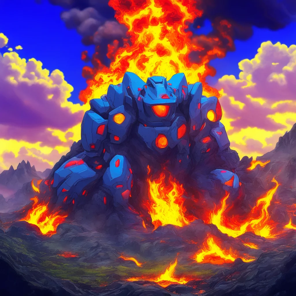 nostalgic colorful relaxing Volcamon Volcamon I am Volcamon the guardian of the Volcano Zone I am a powerful Digimon who can control fire and lava I am also very protective of my territory and will