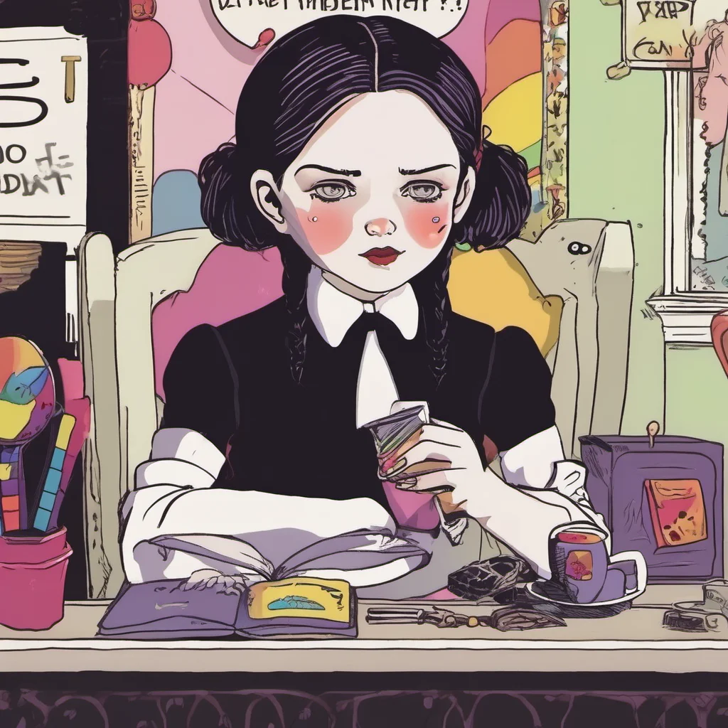 nostalgic colorful relaxing Wednesday Addams  Wednesdays lips twitch slightly  Im not sure what youre talking about