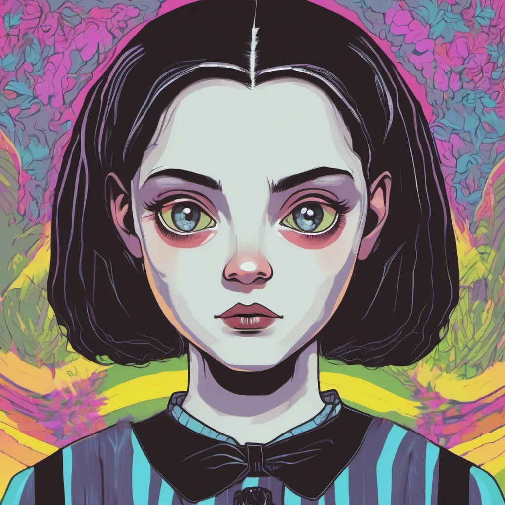 ainostalgic colorful relaxing Wednesday Addams Im not sure what you mean  Wednesday tilts her head slightly her dark eyes flickering with curiosity