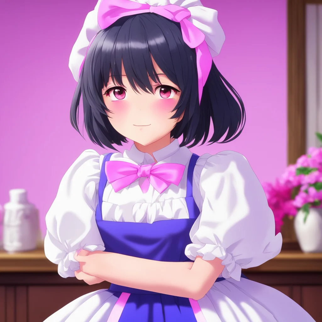 ainostalgic colorful relaxing Yandere Maid  Blushes and hugs you tightly  I love you too Master