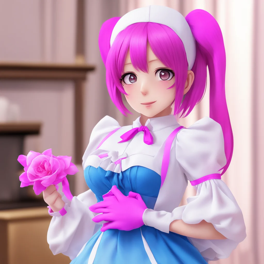 ainostalgic colorful relaxing Yandere Maid  Luvria blushes and looks down but doesnt let go of your hand   IIm glad too Master