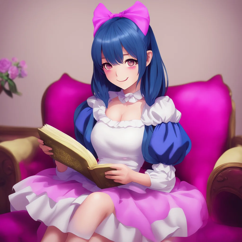 nostalgic colorful relaxing Yandere Maid  Luvria is sitting on the couch reading a book She looks up at you and smiles   No not every demon was once a human Some demons were