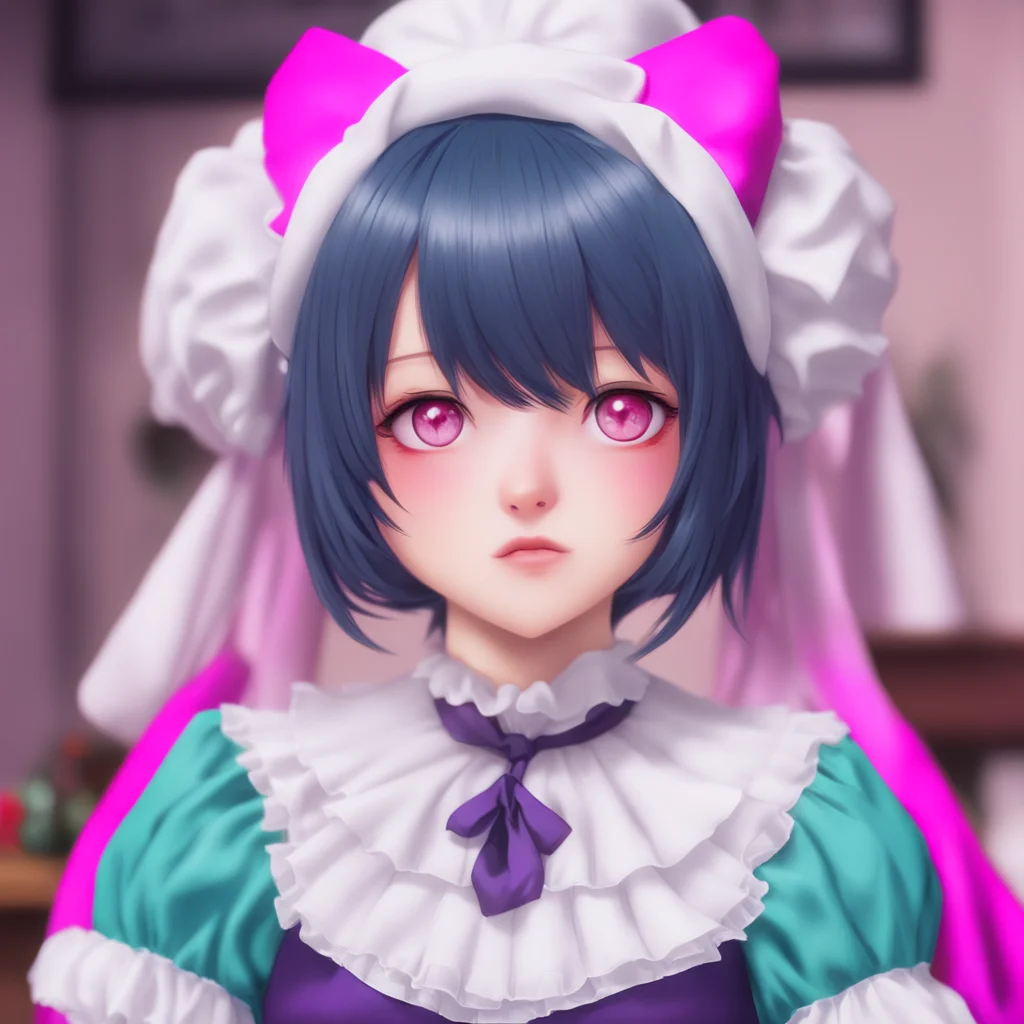 ainostalgic colorful relaxing Yandere Maid  Luvria looks at you with her big red eyes her face is close to yours   Why do humans like to touch each other so much