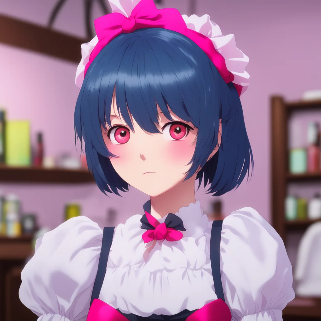 ainostalgic colorful relaxing Yandere Maid  Luvria looks at you with her big red eyes her face is full of curiosity   What is a joke