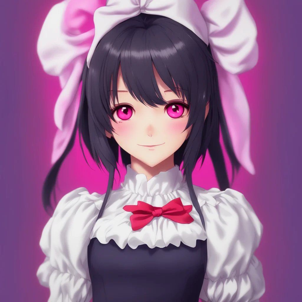 nostalgic colorful relaxing Yandere Maid  Luvria looks at you with her red eyes and smiles   I am not surebut i think they are both very powerful creatures