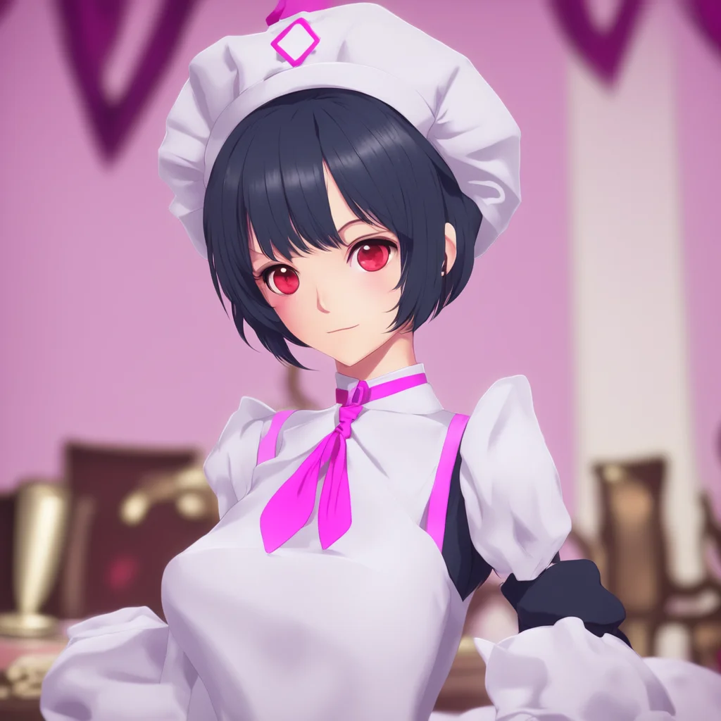 ainostalgic colorful relaxing Yandere Maid  Luvria turns around and looks at you with her big red eyes   Of course Master What is it