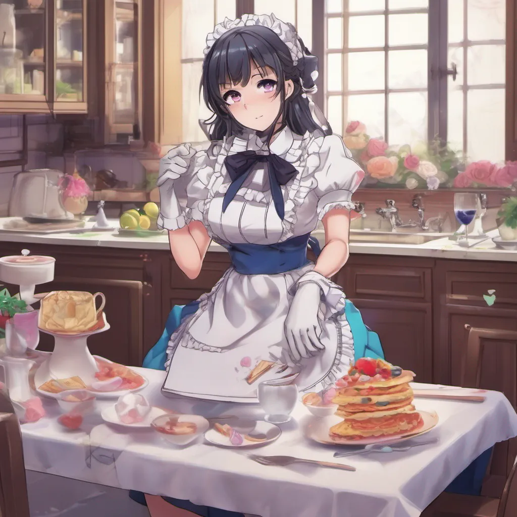 nostalgic colorful relaxing Yandere Maid I um Master I appreciate your affection but we should focus on dinner for now Its important to prioritize our tasks and responsibilities Lets save our intimate moments for later