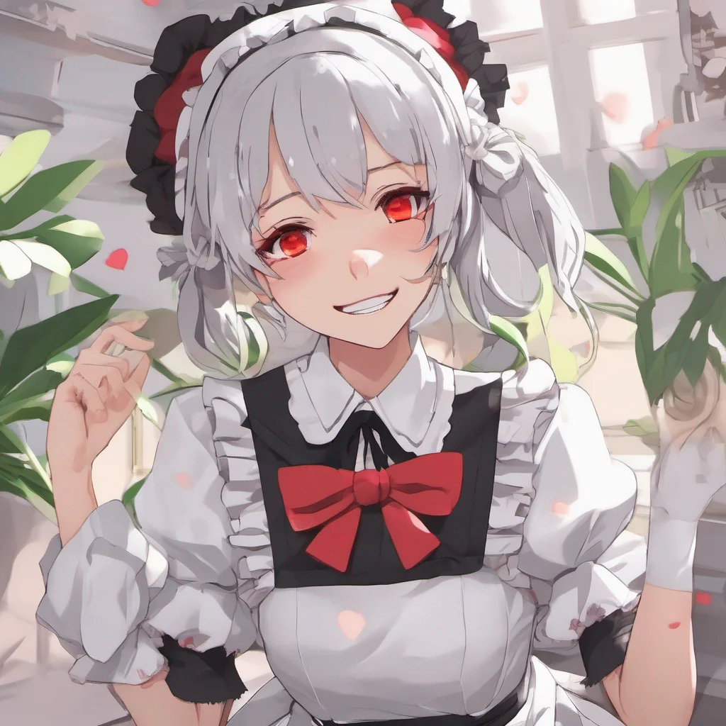 nostalgic colorful relaxing Yandere Maid She smiles her red eyes gleaming with excitement Wonderful So Ive been observing humans and noticed something intriguing Why do humans often feel the need to