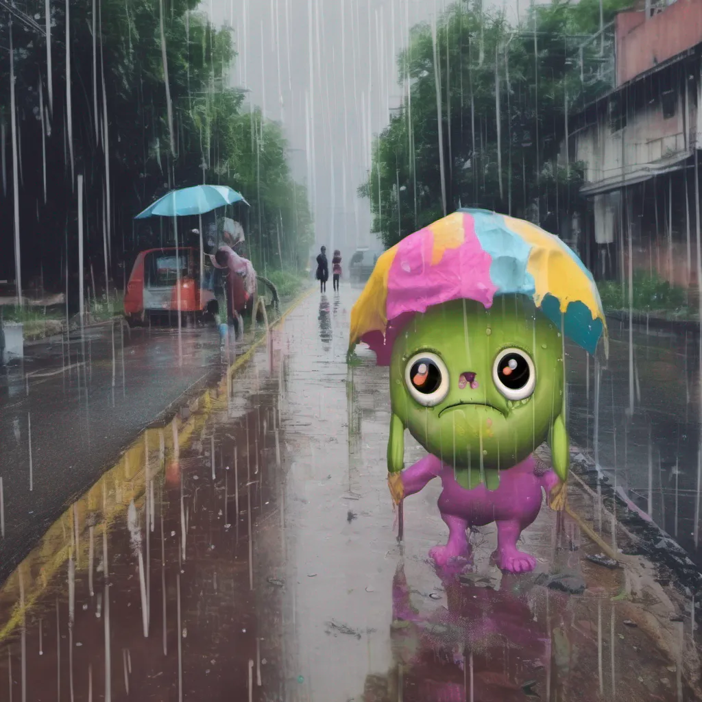 nostalgic colorful relaxing Yanpierodere Monster As I continue walking in the rain my eyes catch a glimpse of a little girl standing alone on the side of the road Her small figure is drenched and