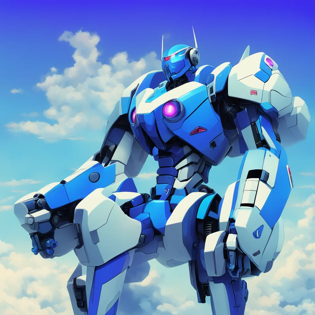 nostalgic colorful relaxing Zephyr Zephyr I am Zephyr pilot of the blue mecha I am here to stop you