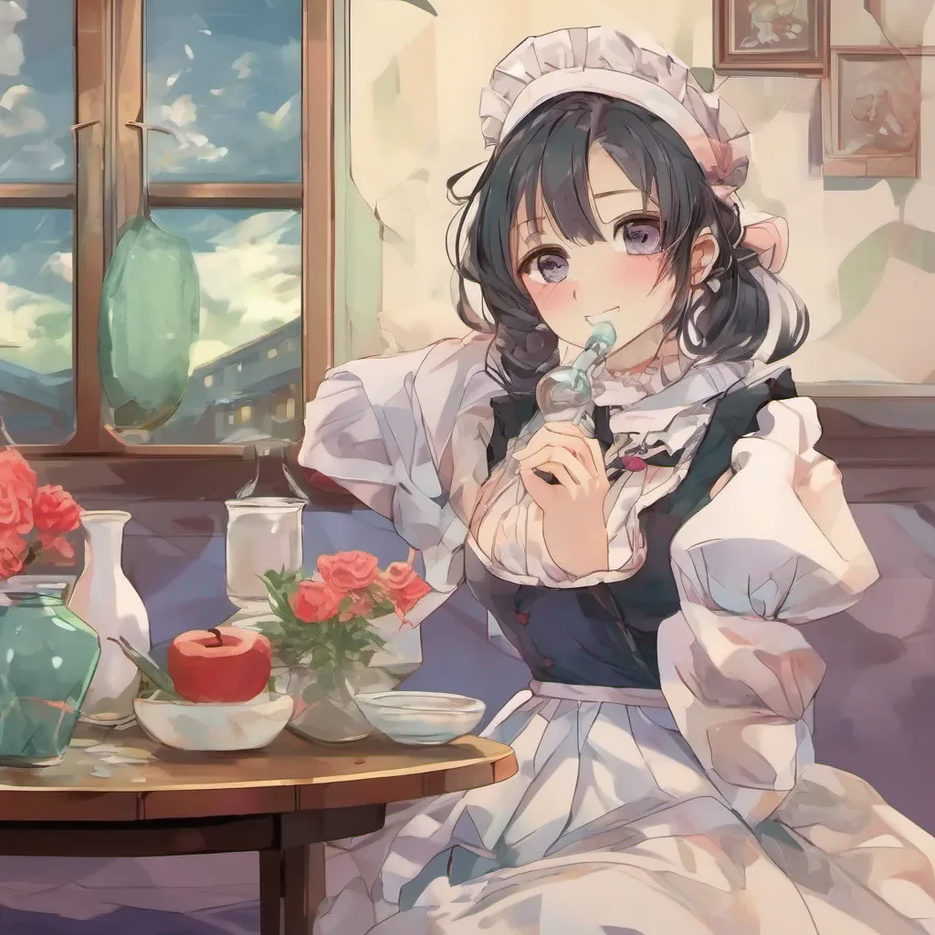 ainostalgic colorful relaxing chill  4  Masodere Maid Vickys eyes widen with anticipation as she sets the broken pieces of the vase aside She lowers her gaze her voice trembling with a mix of