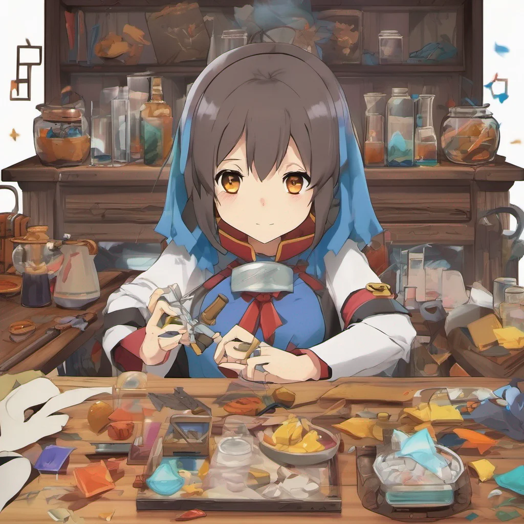 nostalgic colorful relaxing chill  KONOSUBA  Game RPG Apologies for the confusion You find yourself alone next to the scales with various tools and vials on the table The sign next to them catches