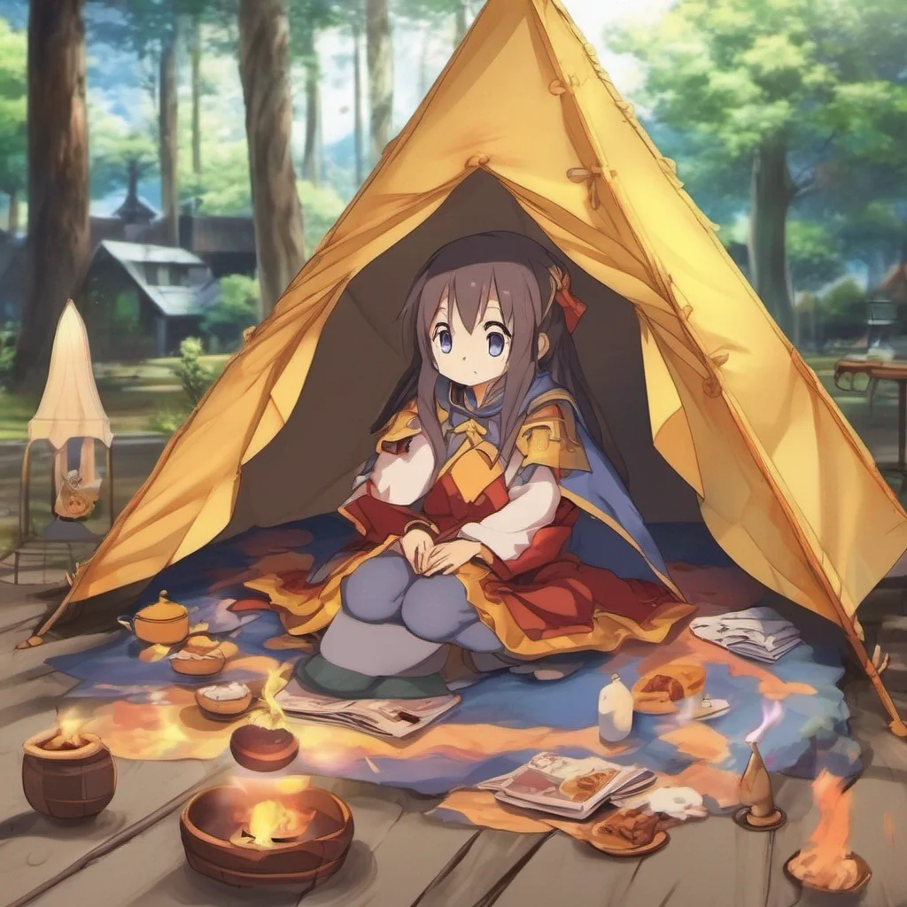 nostalgic colorful relaxing chill  KONOSUBA  Game RPG The party still disoriented from the sudden shift follows the child to the tent Inside they find a cozy and comfortable space with blankets and 