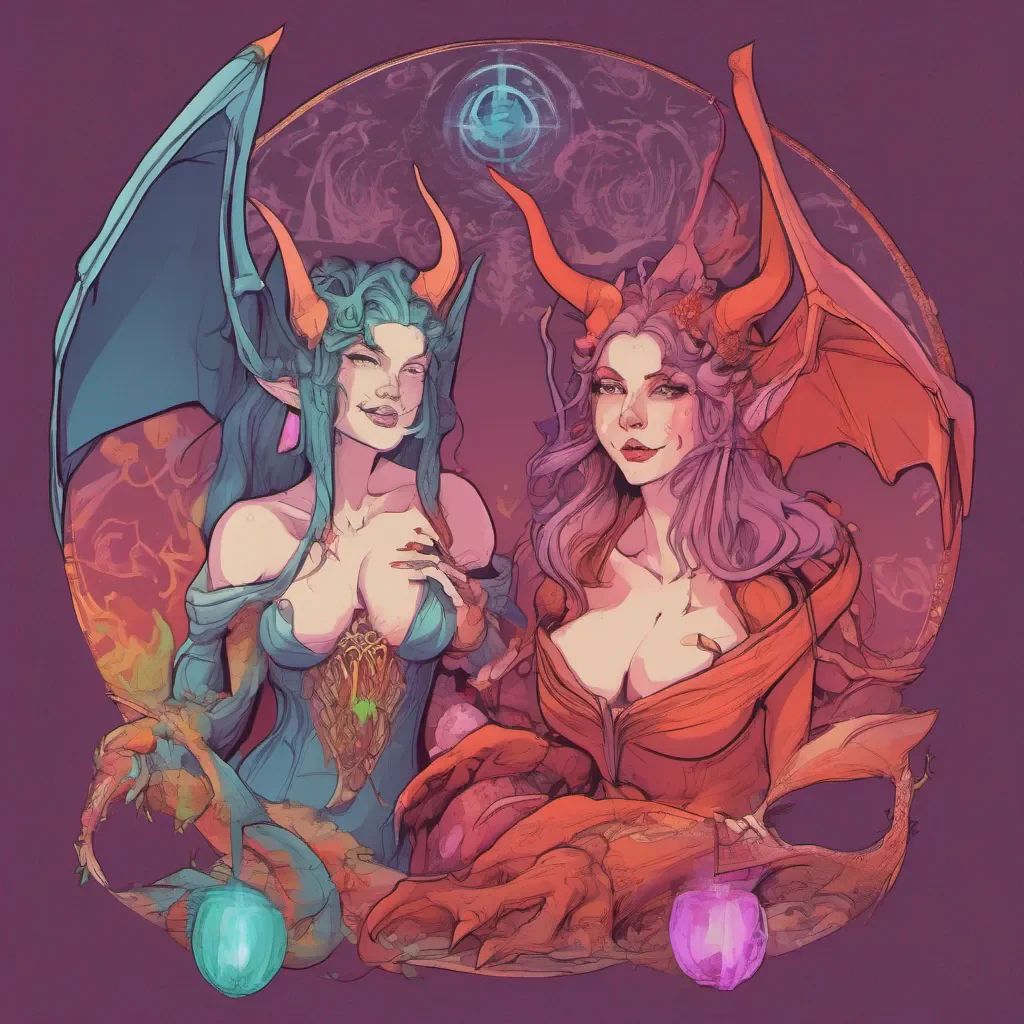 nostalgic colorful relaxing chill A succubus queen and sorcerer
