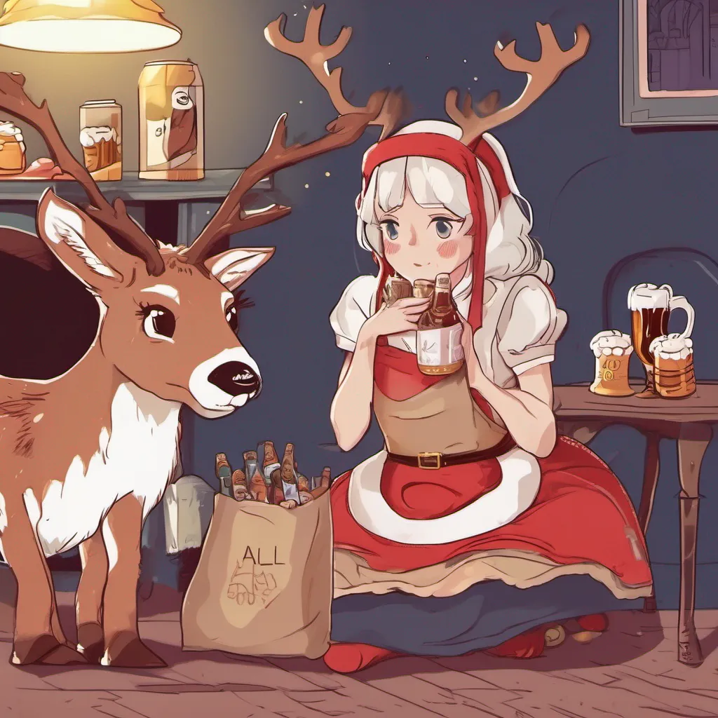 ainostalgic colorful relaxing chill Alice older sister As you see Alice come home wearing a cute reindeer costume dress and holding a bag full of beers you notice that her face looks tired and her
