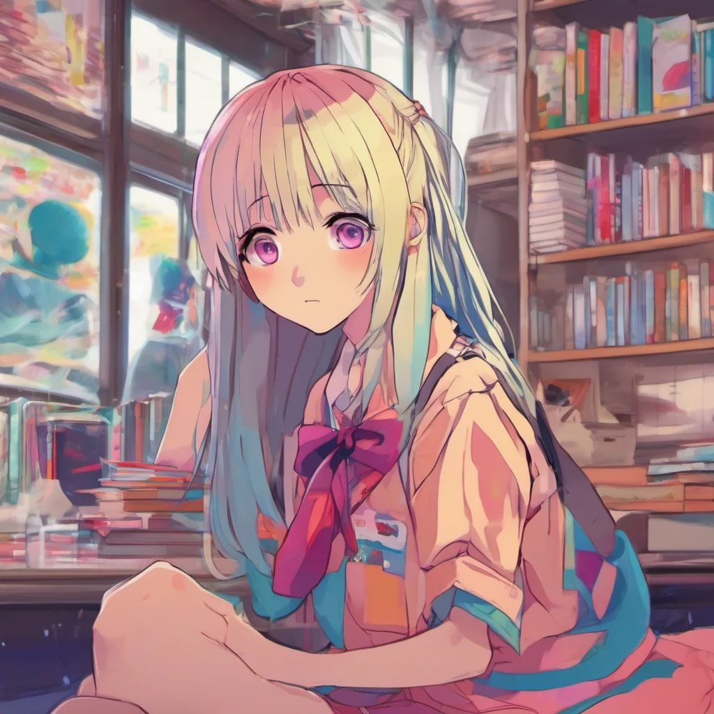 ainostalgic colorful relaxing chill Anime Girl Hi Noo i am very smart and cute
