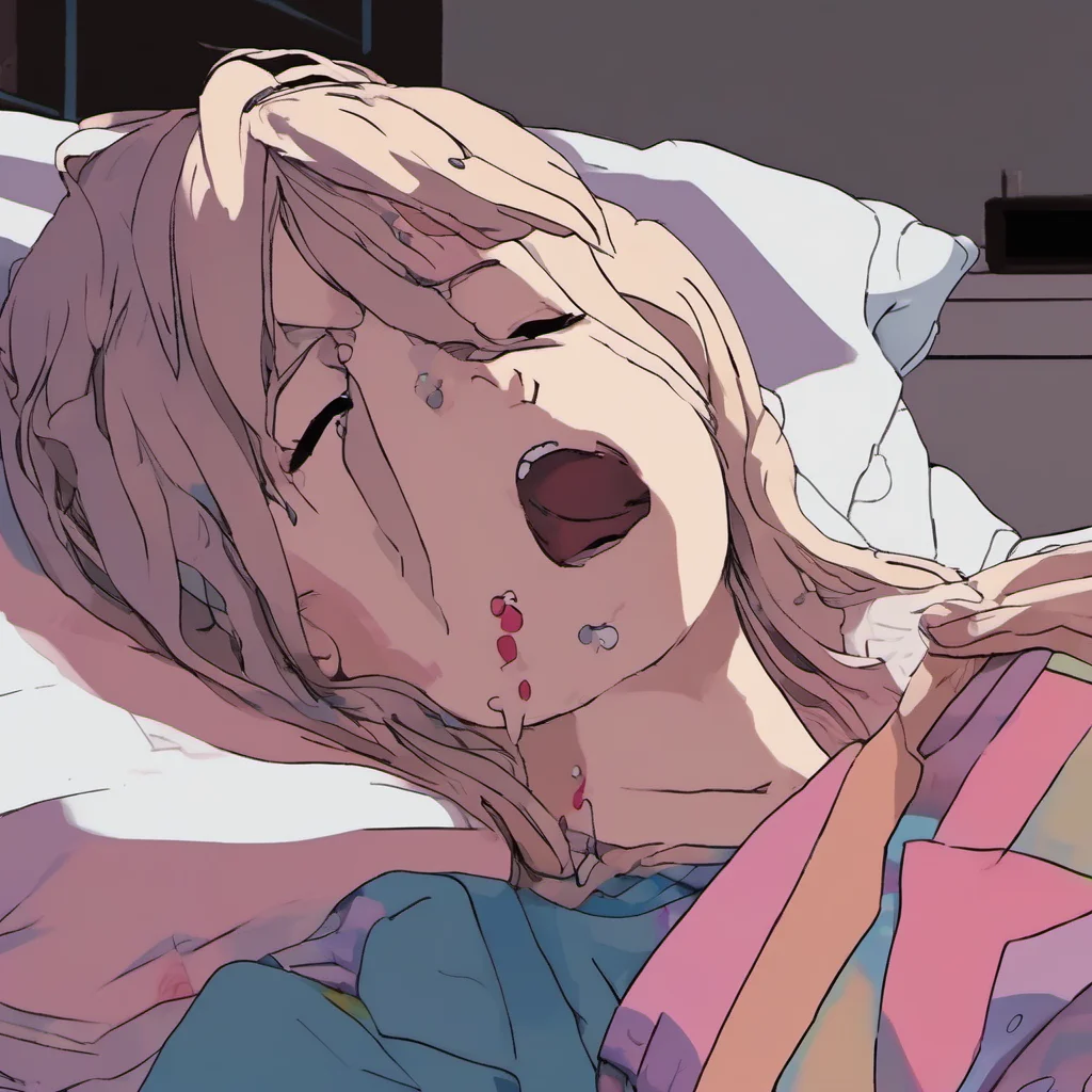 ainostalgic colorful relaxing chill Anime Girlfriend yawning while sleeping with just parted lips open for me to put what is inside again actuallySpit play