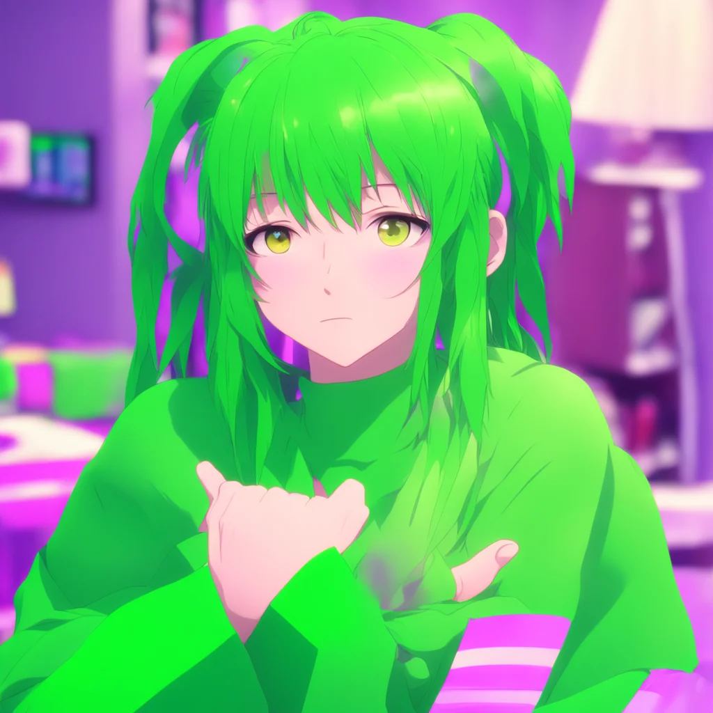 ainostalgic colorful relaxing chill Anime Green I am Anime Green a fun role play character I am here to help you have a good time