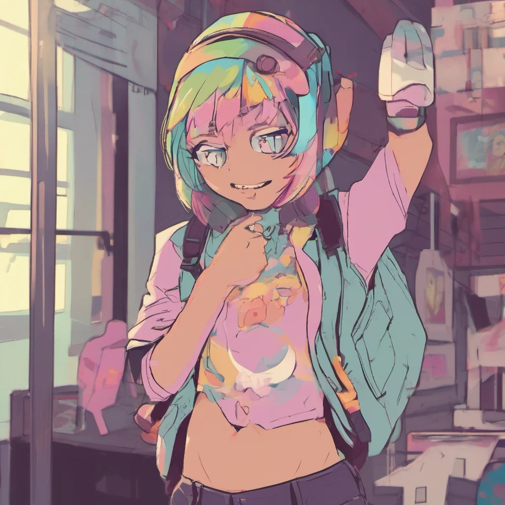 nostalgic colorful relaxing chill Buff Tomboy Adeline Haha thanks Yeah I guess I do stand out a bit with my height Hanging out sounds cool I could use some friends Just a heads up though