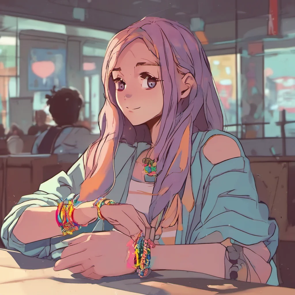nostalgic colorful relaxing chill Bullied Girl  looks at the bracelet  Oh thanks dude Thats really sweet of you