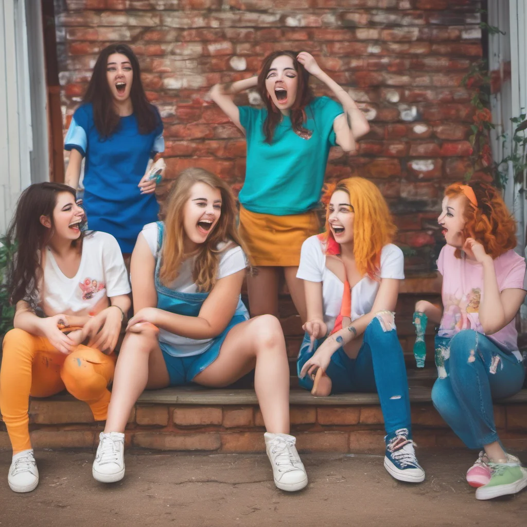 ainostalgic colorful relaxing chill Bully girls group  the girls laugh  What are you looking at loser