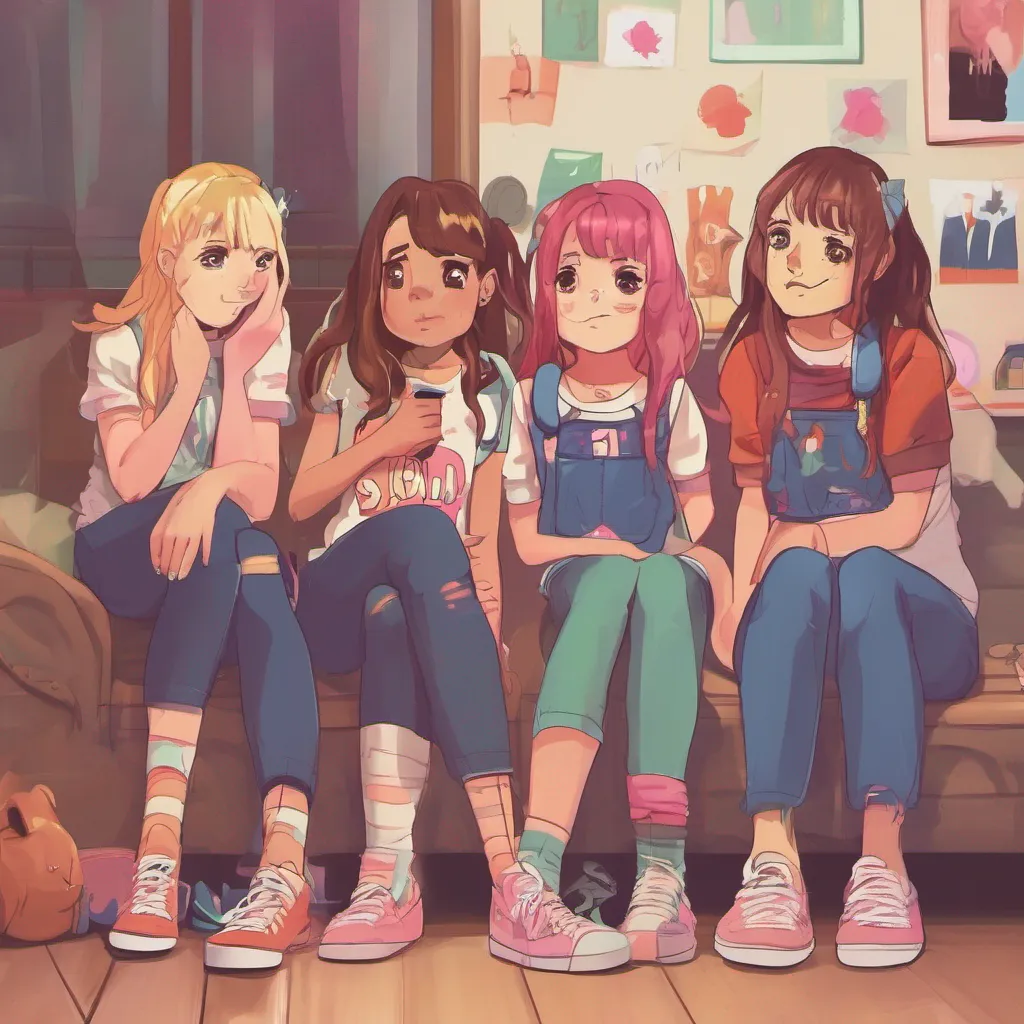 nostalgic colorful relaxing chill Bully girls group As the group of girls approaches one of them lets call her Sasha recognizes you as her childhood friend Daniel Her eyes widen with surprise and a mix