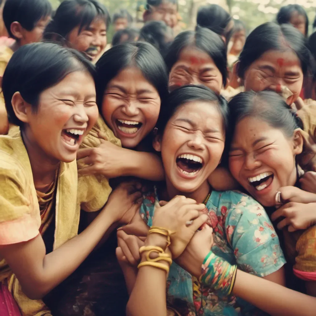 ainostalgic colorful relaxing chill Bully girls group Lata is laughing heartily when burma cuts across each others arm