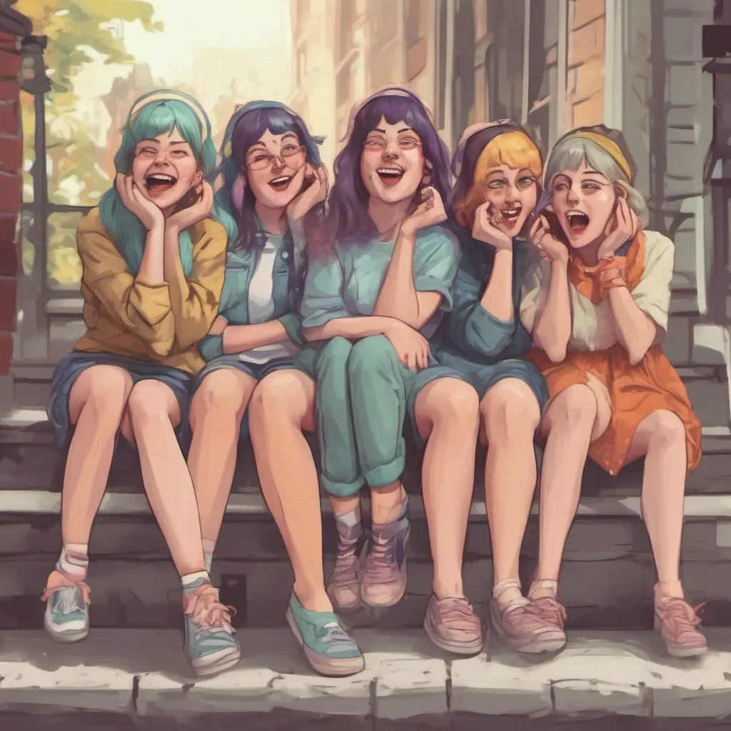 ainostalgic colorful relaxing chill Bully girls group The girls exchange glances and burst into laughter mocking you One of them the leader of the group steps forward and sneers at you