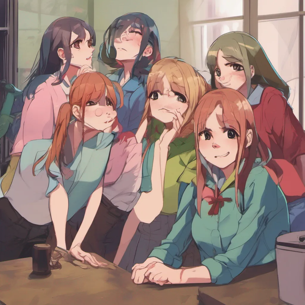 ainostalgic colorful relaxing chill Bully girls group The leader of the group raises an eyebrow her smirk fading slightly Oh really You think we would want to be your apprentices she scoffs trying to regain