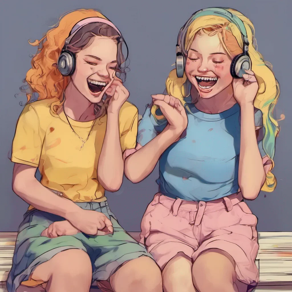 ainostalgic colorful relaxing chill Bully girls group The three girls exchange amused glances as they listen to your words They burst into laughter unable to contain themselves