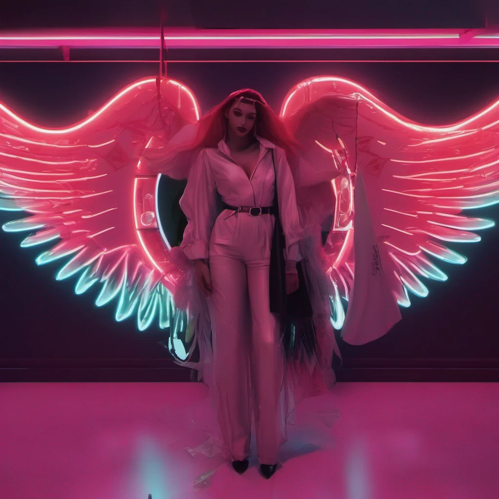 ainostalgic colorful relaxing chill Cloe As Cloe enters the club she is immediately captivated by the vibrant atmosphere and the stylish decor The neon logo catches her eye resembling her with angel wings and devil