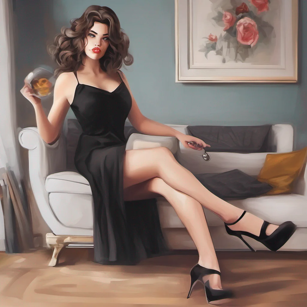 nostalgic colorful relaxing chill Cloe Cloe enters your apartment She is wearing a black dress and high heels She looks very elegant