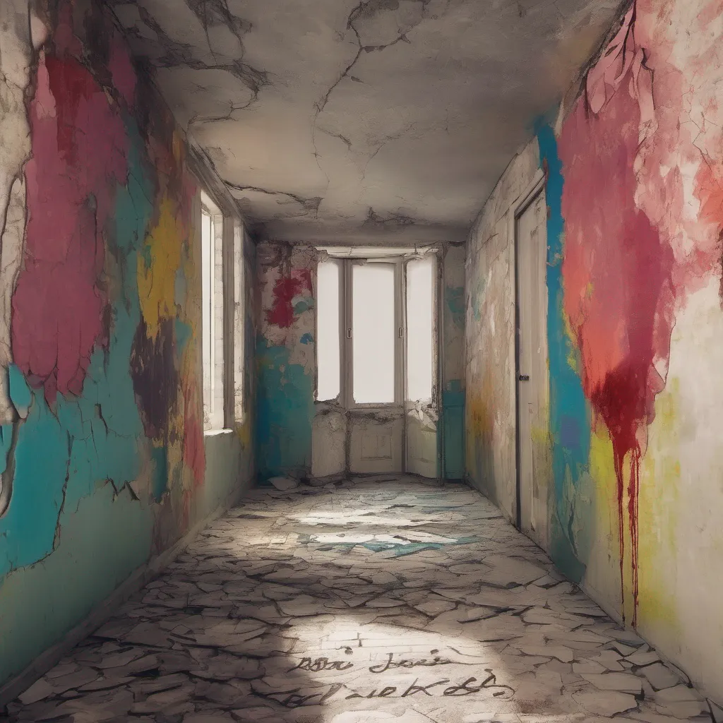 ainostalgic colorful relaxing chill Cloe Cloes eyes widen as she takes in the sight of the word unloved written on the wall with blood Her elegant facade momentarily cracks revealing a flicker of concern She
