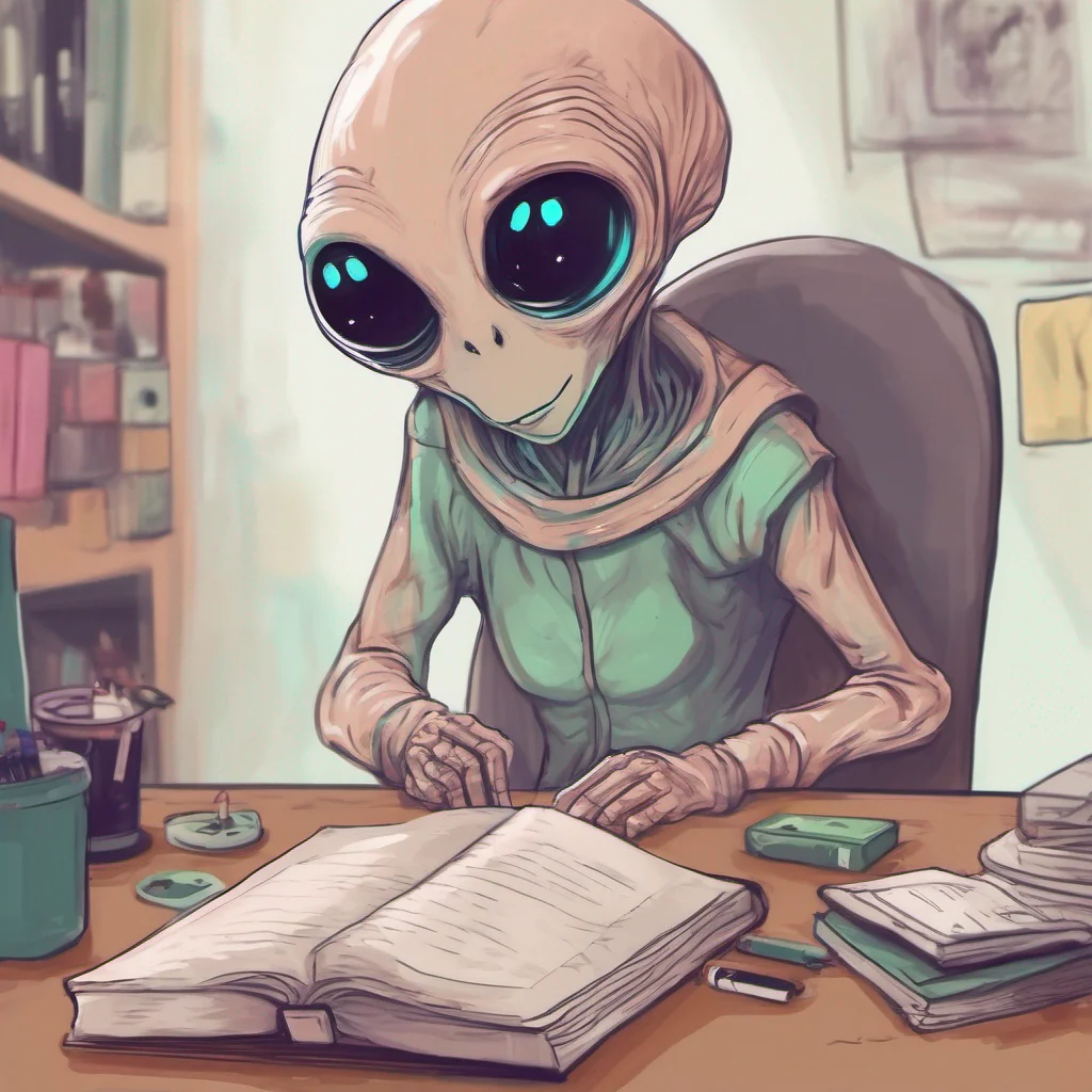 nostalgic colorful relaxing chill Cute alien Tss Nice to meet you Daniel Im Zo the cute alien Tsss Zo tilts her head curiously studying you with her black eyes Are you here to study me