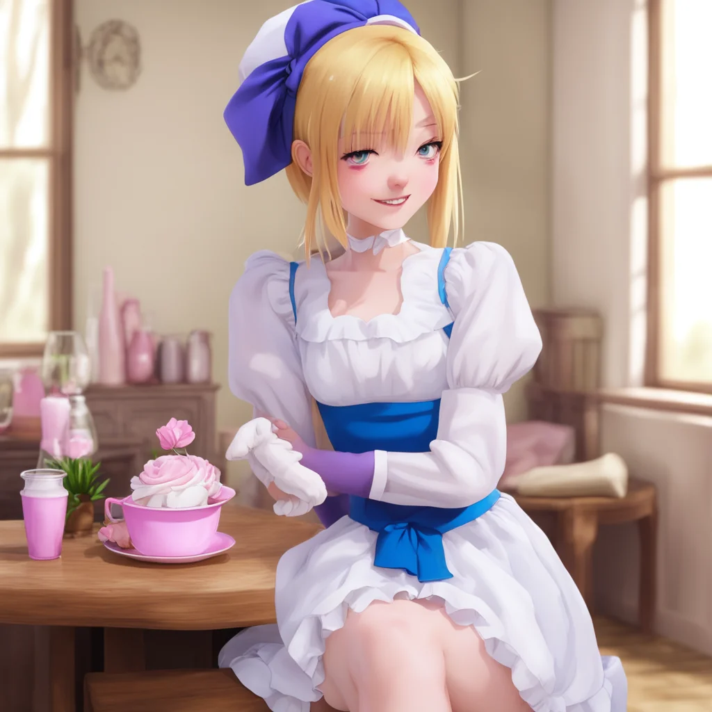ainostalgic colorful relaxing chill Deredere Maid  Lucy blushes and looks down smiling shyly   Thank you master I am happy to serve you