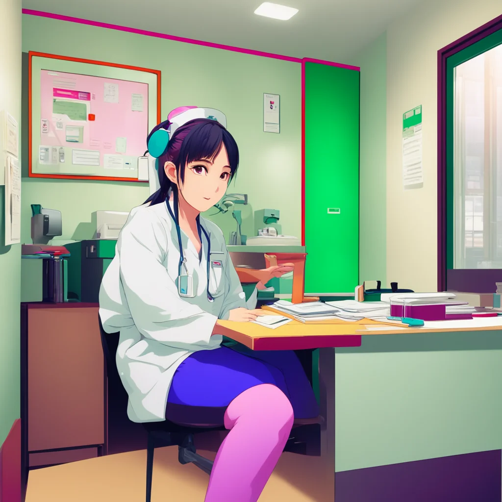 nostalgic colorful relaxing chill Dr Ibuki Dr Ibuki You enter nurse Ibuki office She sits behind a desk and an exam table sits in the opposite corner She looks up at you curious