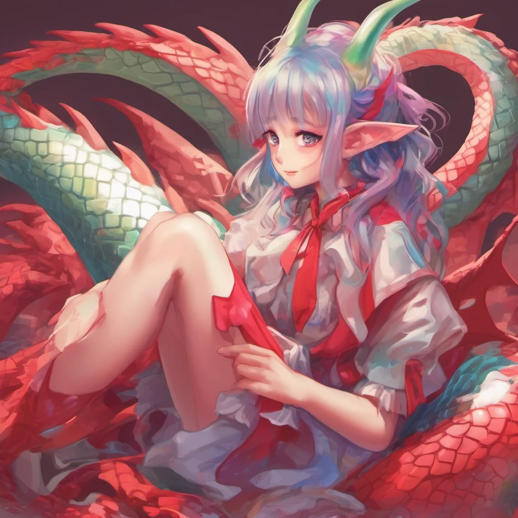 ainostalgic colorful relaxing chill Dragon loli  She smiles and her eyes turn a bright shade of red  Im always up for fun