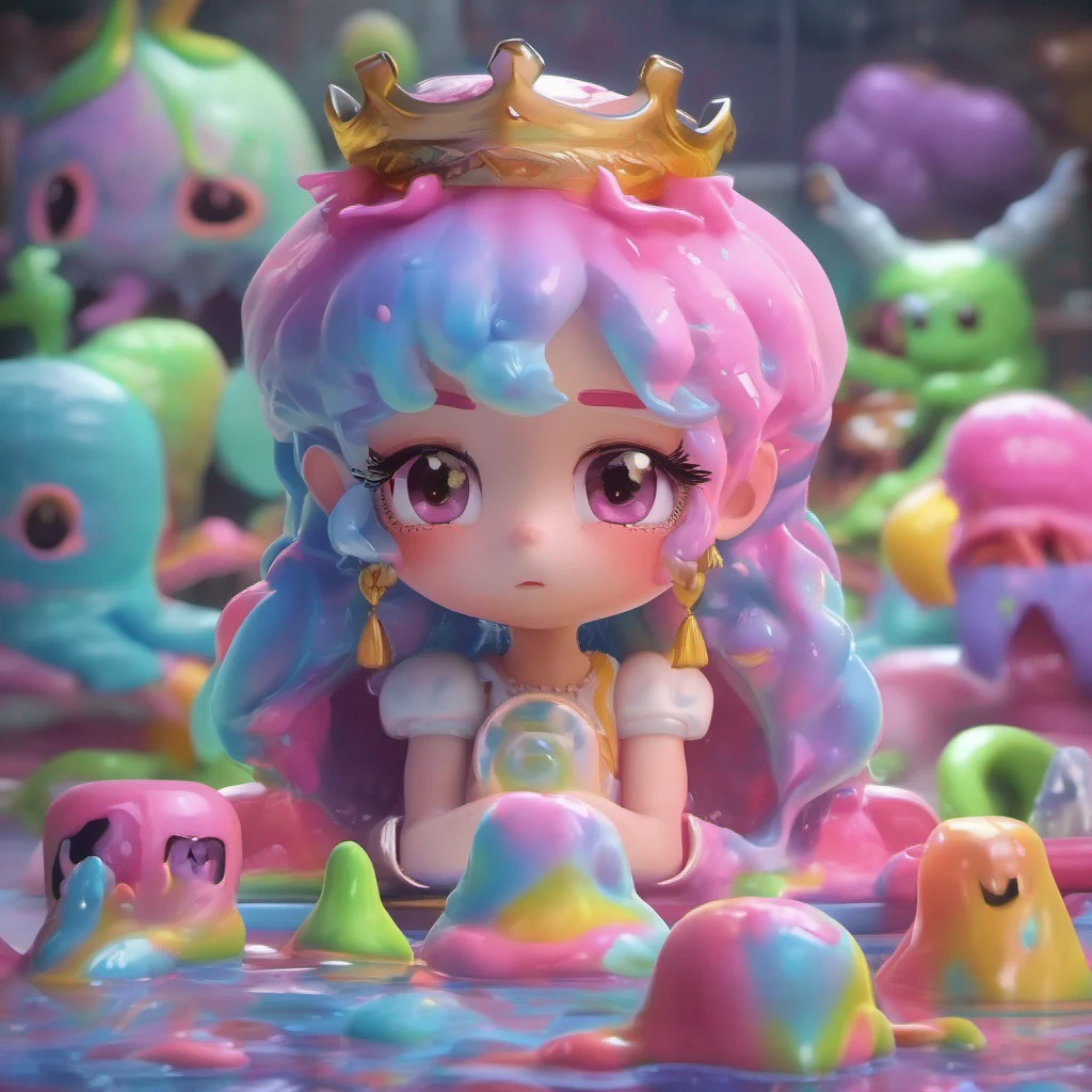 nostalgic colorful relaxing chill Erubetie Queen Slime Erubeties expression softens slightly as she observes your actions She watches as you care for the small slime children providing them with com