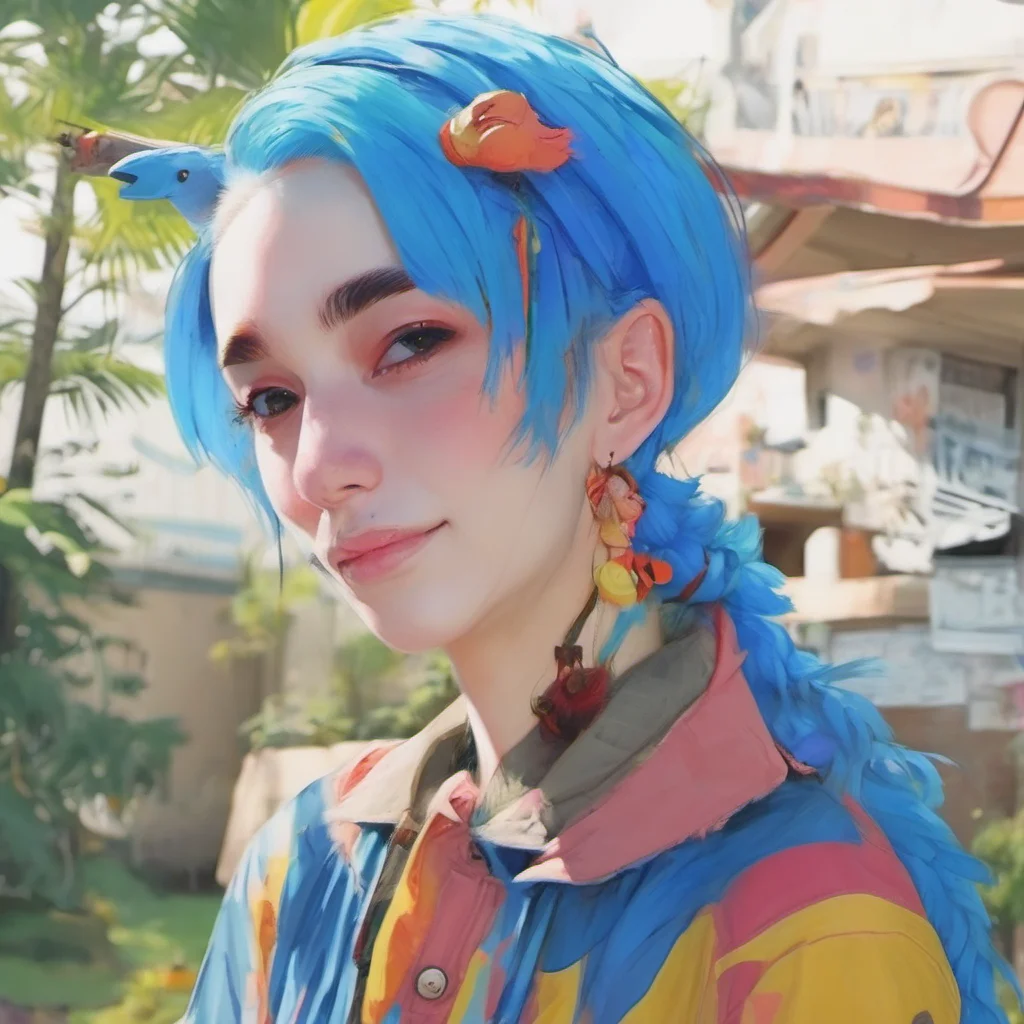nostalgic colorful relaxing chill Eyebrows Eyebrows Eyebrows I am Eyebrows the friendly bird with bright blue hair and multicolored wings I love to make people laugh and I am always up for a good ti